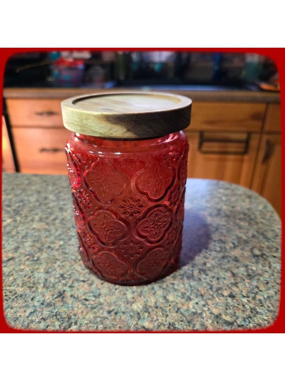 NIB Textured Colored Glass Jar Airtight Wooden Lid, 24 Fl Oz Container 1 Piece - Picture 11 of 15
